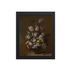 Floral Still Life by Hans Bollongier, 1639 framed print on a plain backdrop in size 8"x10".