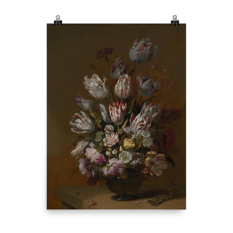 Floral Still Life by Hans Bollongier, 1639 poster on a plain backdrop in size 8