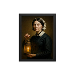 Florence Nightingale framed print on a plain backdrop in size 12"x16".