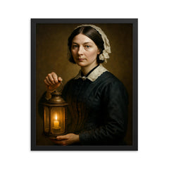 Florence Nightingale framed print on a plain backdrop in size 16"x20".