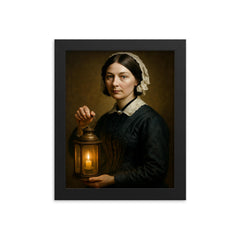 Florence Nightingale framed print on a plain backdrop in size 8"x10".