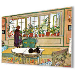 Flowers On The Windowsill by Carl Larsson metal print mockup