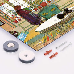 Flowers On The Windowsill by Carl Larsson metal print mockup