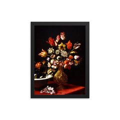 Flowers Still Life by Carlo Dolci framed print on a plain backdrop in size 12"x16".