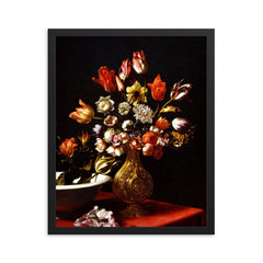 Flowers Still Life by Carlo Dolci framed print on a plain backdrop in size 16"x20".