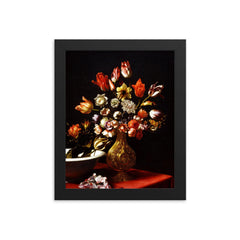 Flowers Still Life by Carlo Dolci framed print on a plain backdrop in size 8"x10".