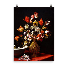 Flowers Still Life by Carlo Dolci poster on a plain backdrop in size 8"x10".