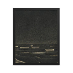 Fluorescent Sea by M C Escher, 1933 framed print on a plain backdrop in size 16"x20".