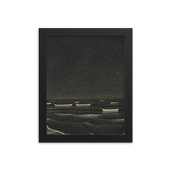 Fluorescent Sea by M C Escher, 1933 framed print on a plain backdrop in size 8"x10".