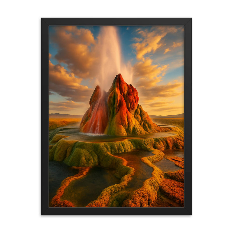 Fly Geyser Nevada USA framed print on a plain backdrop in size 18