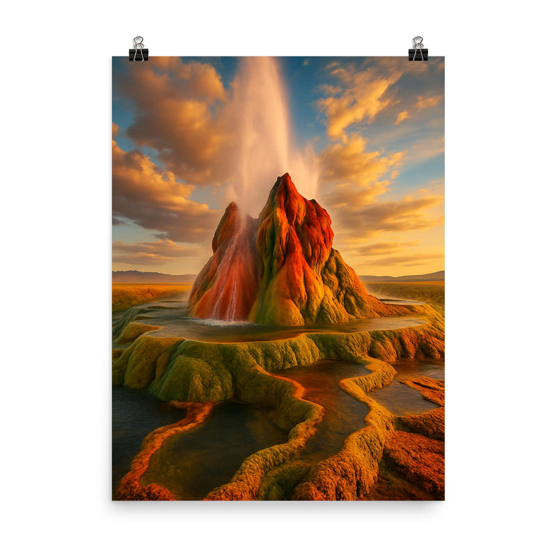 Fly Geyser Nevada USA poster on a plain backdrop in size 8
