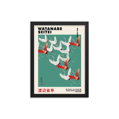 Flying Cranes by Watanabe Seitei framed print on a plain backdrop in size 12"x16".