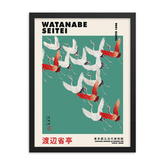 Flying Cranes by Watanabe Seitei framed print on a plain backdrop in size 18"x24".