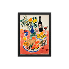 Food Table - Still Life Kitchen Wall Decor - Raoul Dufy Style framed print on a plain backdrop in size 12"x16".