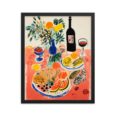 Food Table - Still Life Kitchen Wall Decor - Raoul Dufy Style framed print on a plain backdrop in size 16"x20".