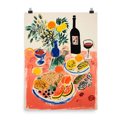 Food Table - Still Life Kitchen Wall Decor - Raoul Dufy Style poster on a plain backdrop in size 8"x10".