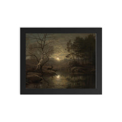 Forest Landscape in the Moonlight by Georg Eduard Otto Saal, 1861 framed print on a plain backdrop in size 8"x10".