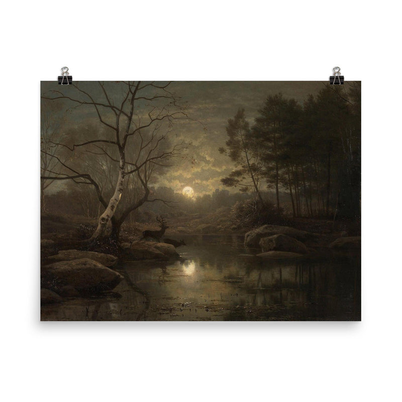 Forest Landscape in the Moonlight by Georg Eduard Otto Saal, 1861 poster on a plain backdrop in size 8