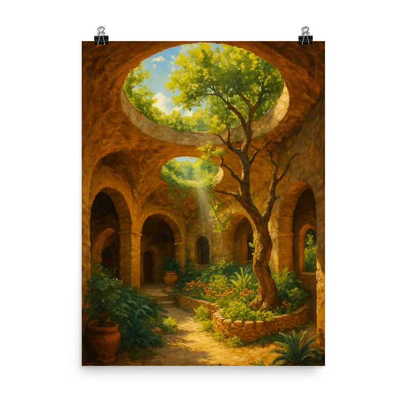 Forestiere Underground Gardens California USA poster on a plain backdrop in size 8
