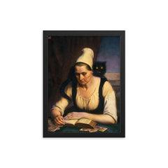 Fortune Teller Studying a Book of Necromancy by Clementine Dondey, 1847 framed print on a plain backdrop in size 12"x16".