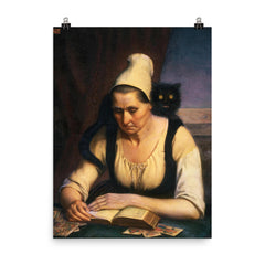 Fortune Teller Studying a Book of Necromancy by Clementine Dondey, 1847 poster on a plain backdrop in size 8"x10".