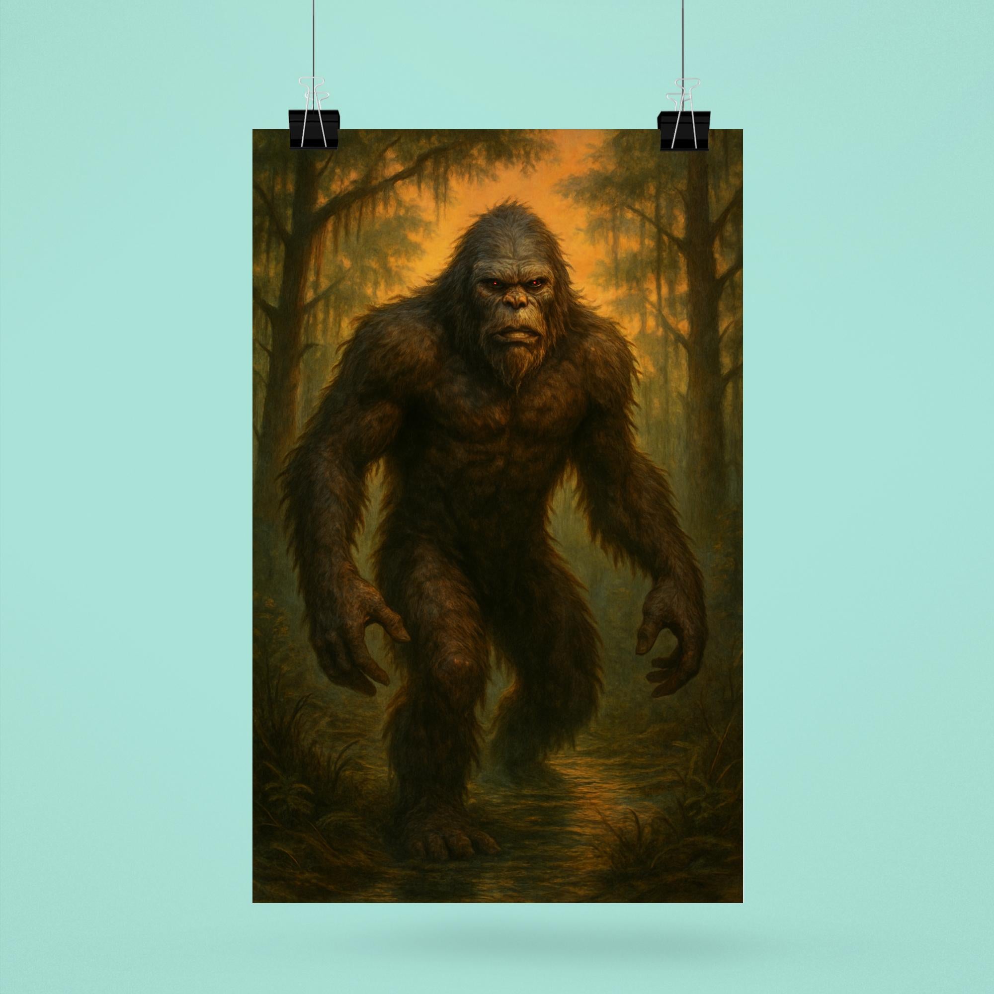 Fouke Arkansas Boggy Creek Monster Poster Print – Vintage Bigfoot Wall Art for Cryptid & Paranormal Enthusiasts