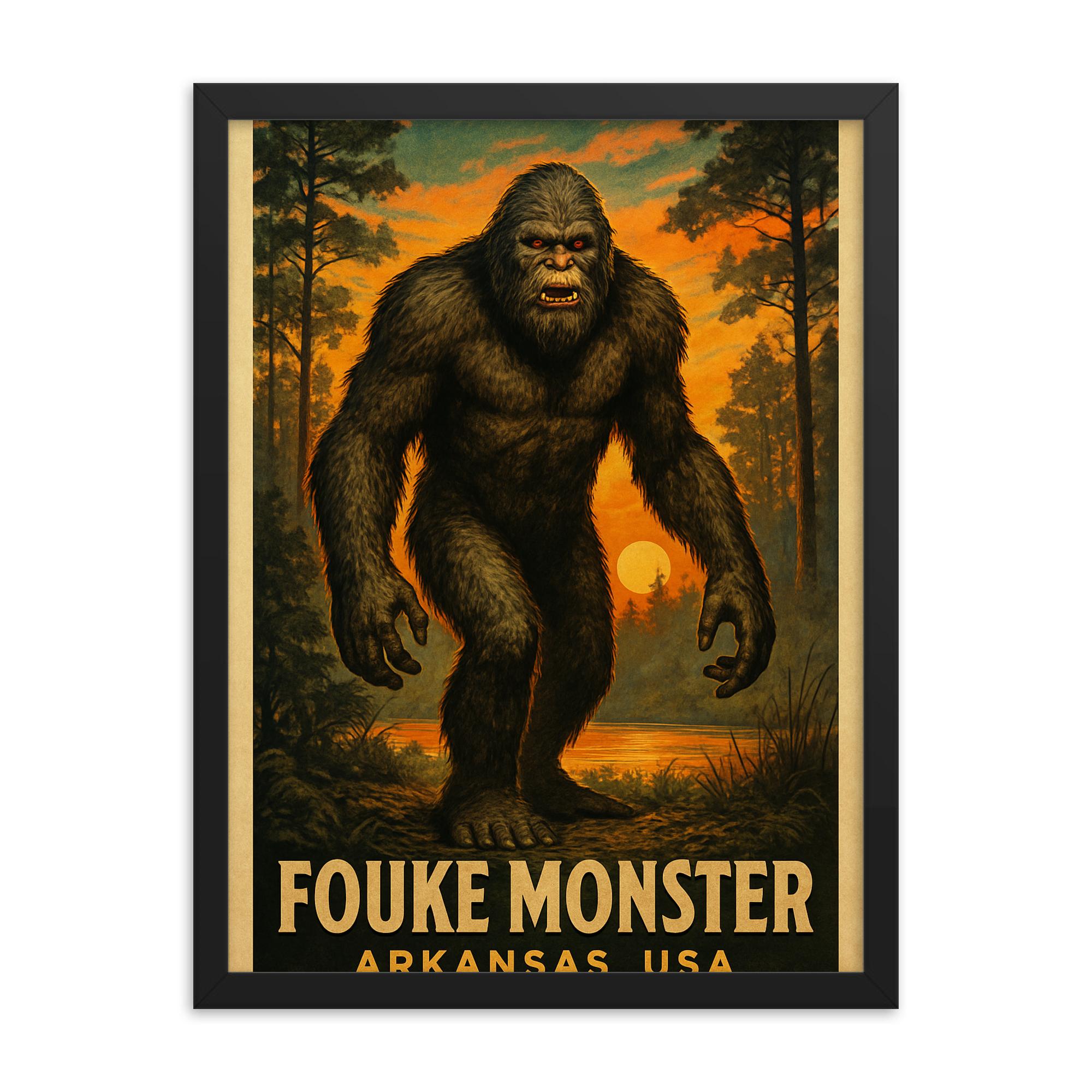 Fouke Monster Arkansas Framed Wall Art Print – Unique Southern Legend Decor, Cryptid Artwork for Home or Office