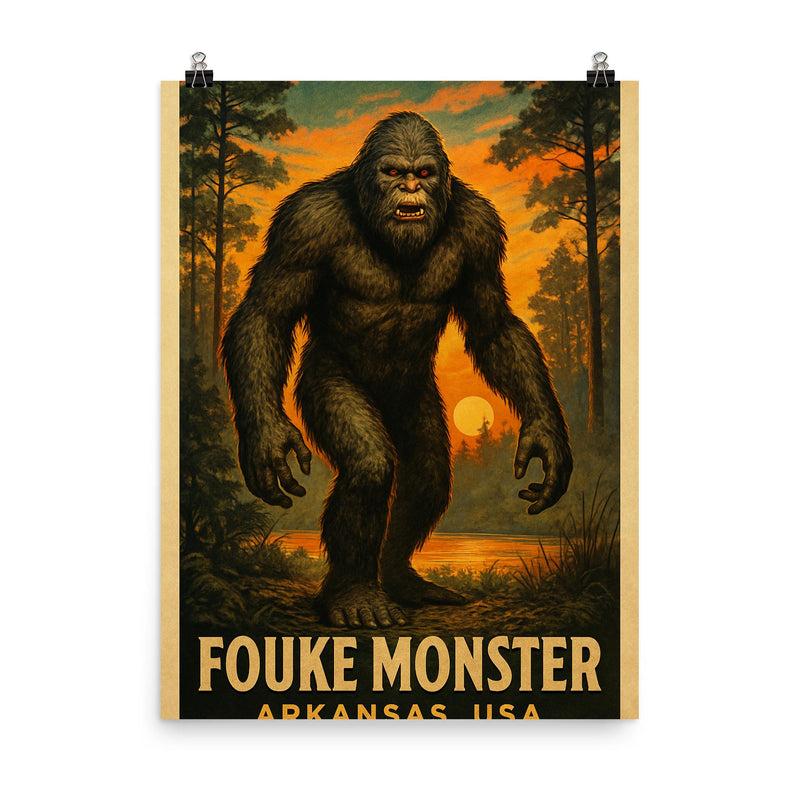 Fouke Monster Arkansas USA poster on a plain backdrop in size 8