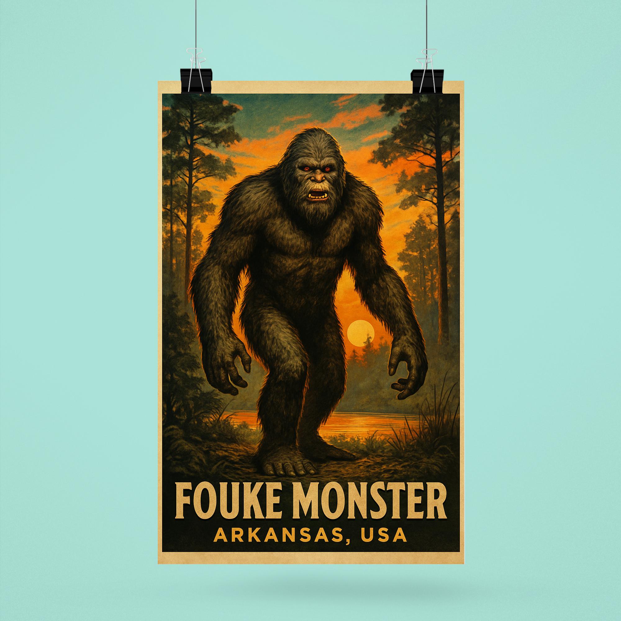 Fouke Monster Arkansas Wall Art Poster Print – Vintage Cryptid Legend Home Decor for Bigfoot & Sasquatch Fans