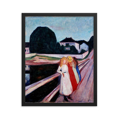 Four Girls on the Bridge by Edvard Munch, 1905 framed print on a plain backdrop in size 16"x20".