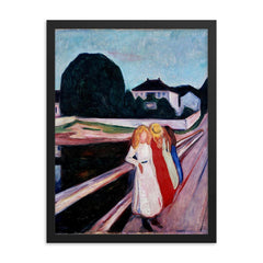 Four Girls on the Bridge by Edvard Munch, 1905 framed print on a plain backdrop in size 18"x24".