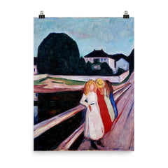 Four Girls on the Bridge by Edvard Munch, 1905 poster on a plain backdrop in size 8"x10".