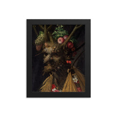 Four Seasons in One Head by Giuseppe Arcimboldo, 1590 framed print on a plain backdrop in size 8"x10".