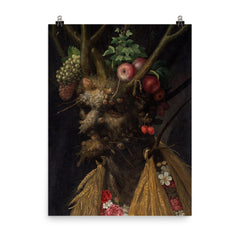 Four Seasons in One Head by Giuseppe Arcimboldo, 1590 poster on a plain backdrop in size 8"x10".