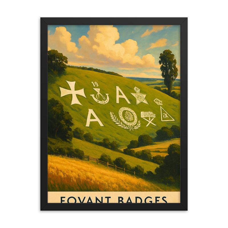 Fovant Badges England framed print on a plain backdrop in size 18