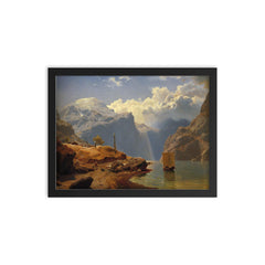 Fra Hardanger by Hans Gude, 1847 framed print on a plain backdrop in size 12"x16".