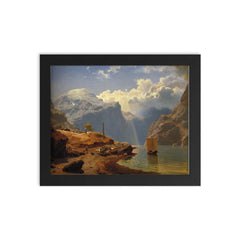 Fra Hardanger by Hans Gude, 1847 framed print on a plain backdrop in size 8"x10".