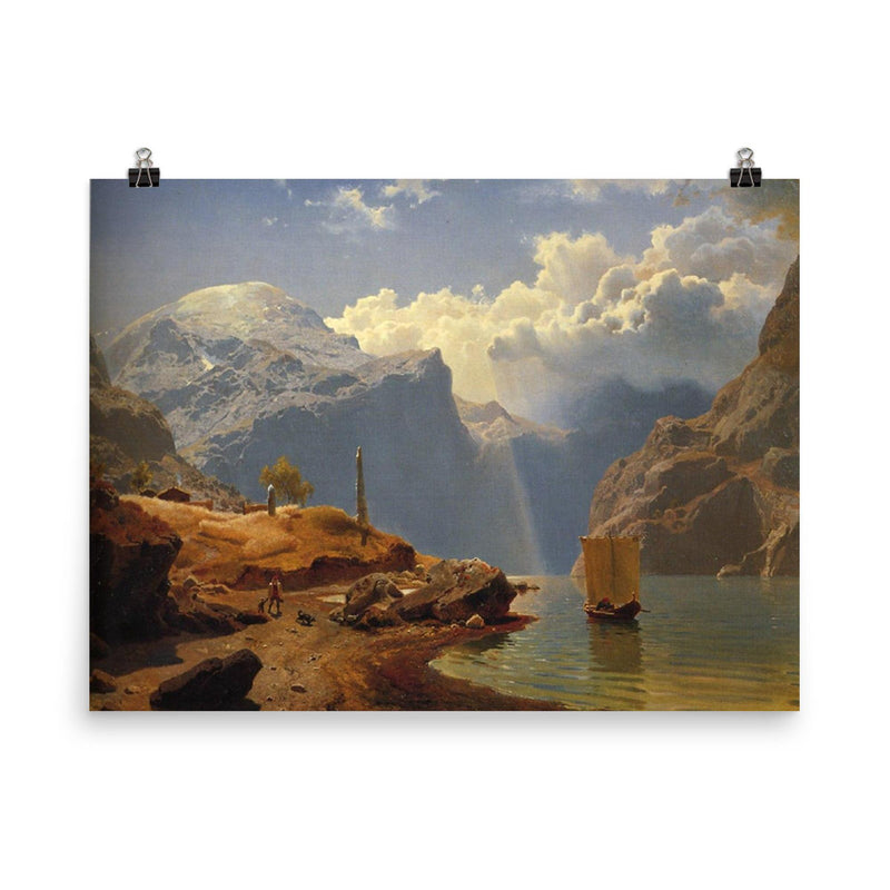 Fra Hardanger by Hans Gude, 1847 poster on a plain backdrop in size 8