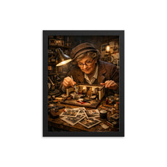 Frances Glessner Lee miniature crime scene workshop framed print on a plain backdrop in size 12"x16".