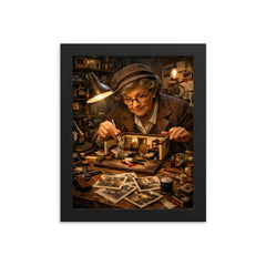 Frances Glessner Lee miniature crime scene workshop framed print on a plain backdrop in size 8"x10".
