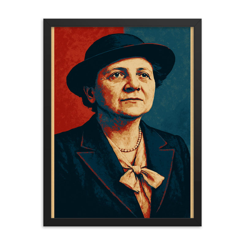 Frances Perkins framed print on a plain backdrop in size 18