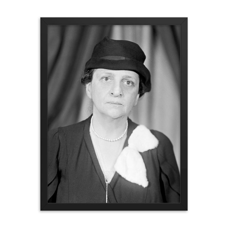 Frances Perkins framed print on a plain backdrop in size 18