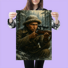 Francis Pegahmagabow sniper portrait in winter forest poster 3