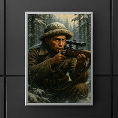 Francis Pegahmagabow sniper portrait in winter forest poster 5