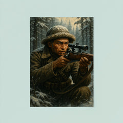 Francis Pegahmagabow sniper portrait in winter forest poster 8