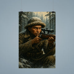 Francis Pegahmagabow sniper portrait in winter forest poster 9