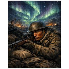 Francis Pegahmagabow trench sniper under northern lights jigsaw puzzle