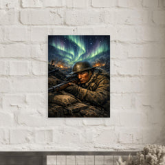 Francis Pegahmagabow trench sniper under northern lights metal print mockup