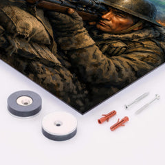 Francis Pegahmagabow trench sniper under northern lights metal print mockup