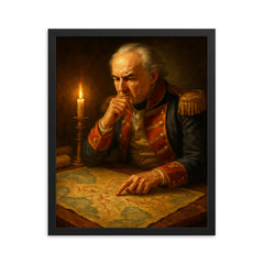 Francisco de Miranda studying invasion maps framed print on a plain backdrop in size 16"x20".